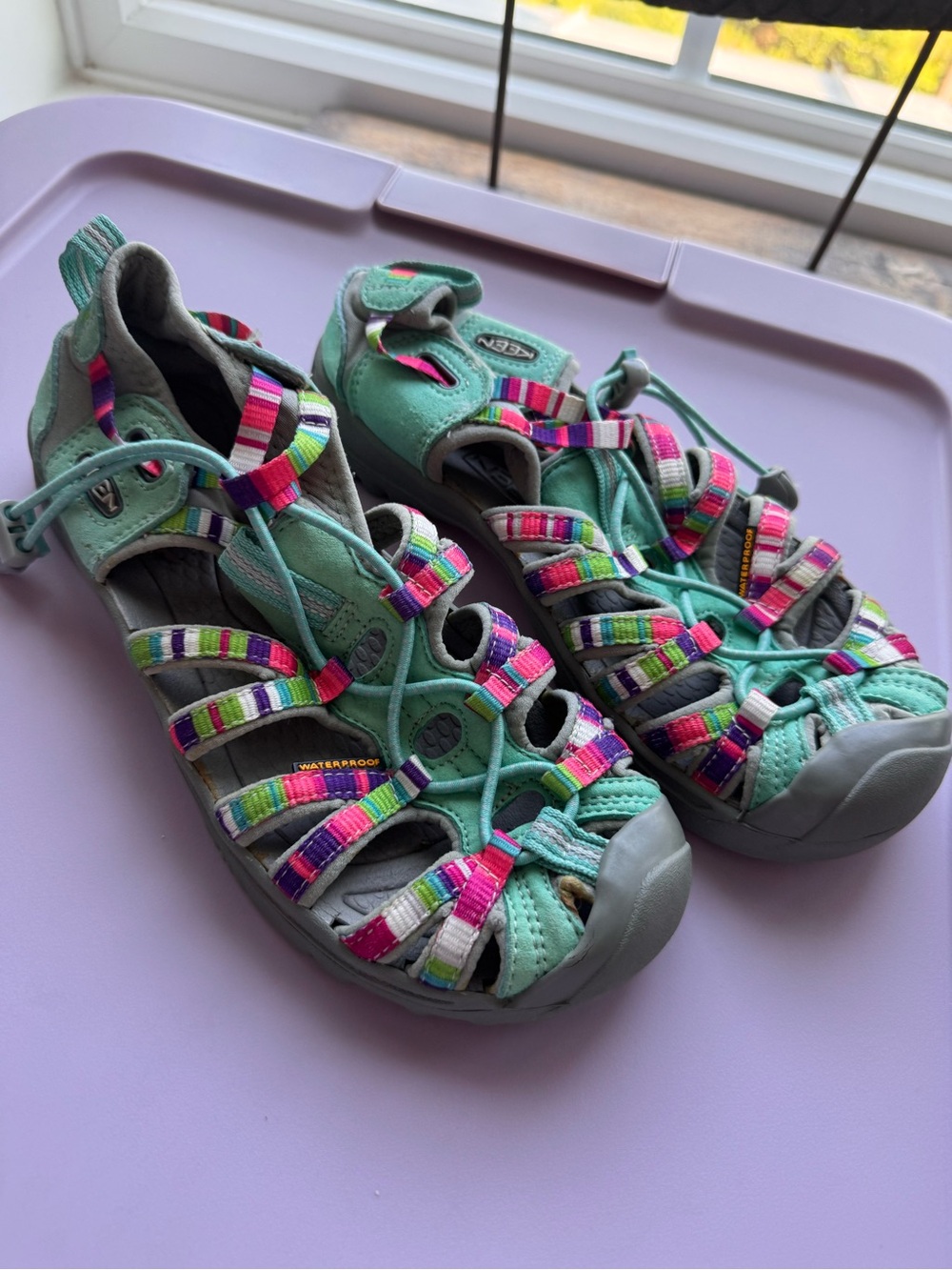 KEEN Newport H2 Waterproof Sandals Girls Size 4 Mint Multi Color